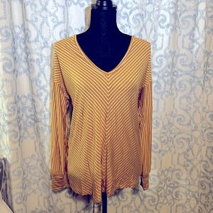 Yellow striped, v-neck, long sleeve Daytrip shirt. New with tag, size Small